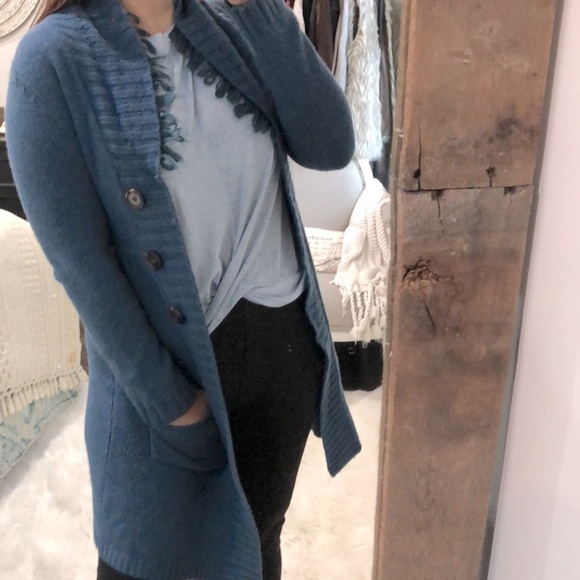 Boden size 4 turquoise wool sweater cardigan with pockets - Picture 4 of 7